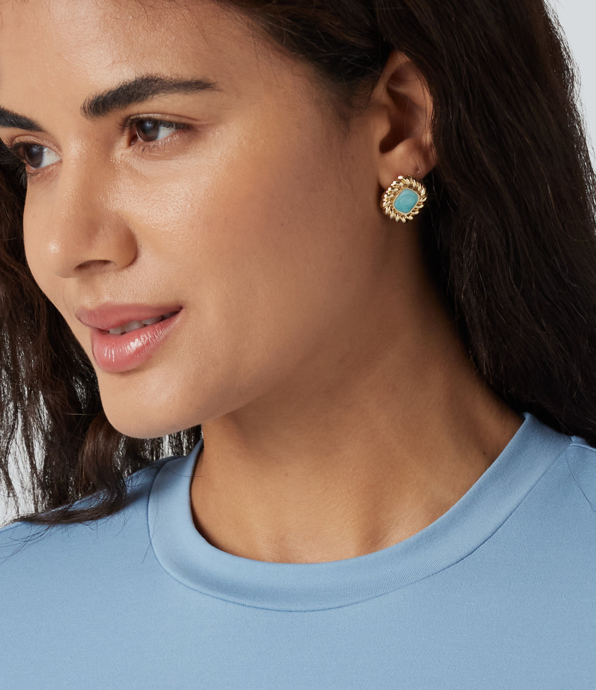 Square Stone Earrings — Gold — view 3