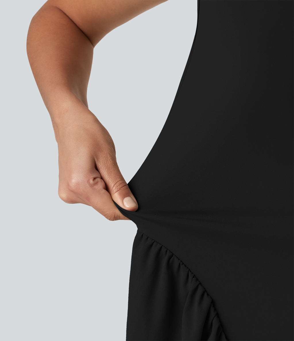 U-Neck Sleeveless Maxi Casual Flowy Dress with Pockets — Black — view 6