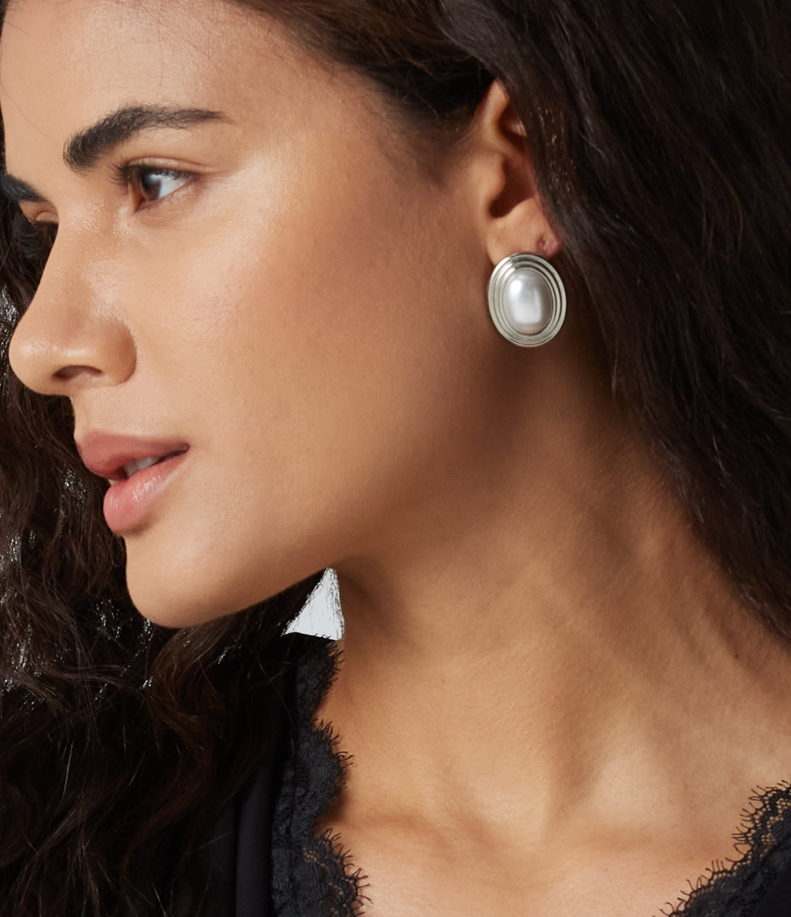 Faux Pearl Earrings — Silver — view 3