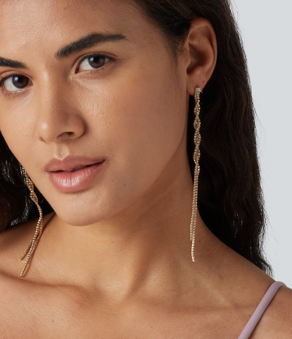 Copper Glass Gemstone Long Earrings — Gold — view 3
