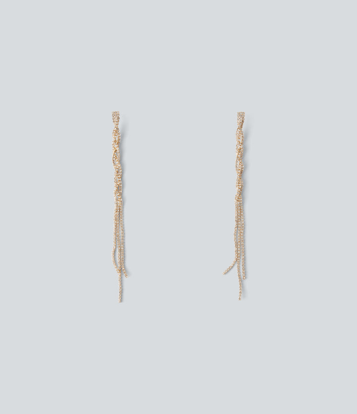 Copper Glass Gemstone Long Earrings — Gold — view 1