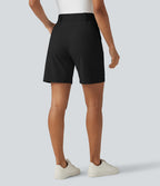 High Waisted Pleated Work Cargo Baggy Shorts with Pockets — Black — view 2