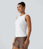 Cut Out Crossover Hem Heathered Yoga Tank Top — White — view 3