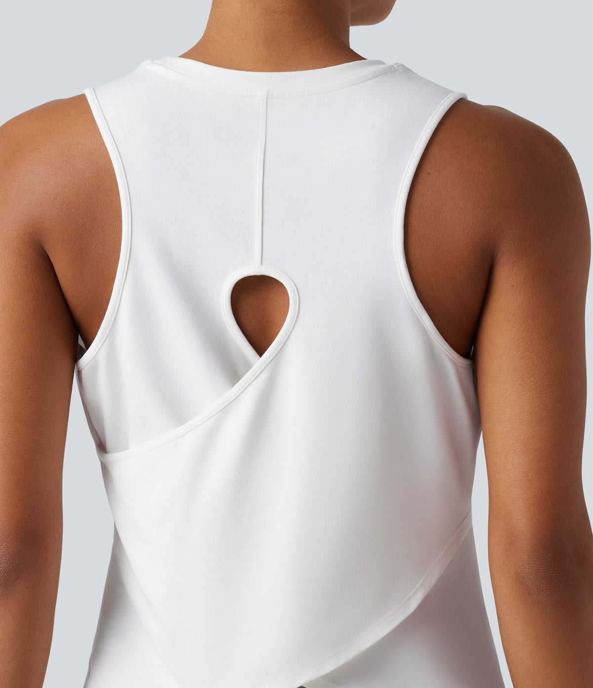Cut Out Crossover Hem Heathered Yoga Tank Top — White — view 5