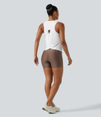 Cut Out Crossover Hem Heathered Yoga Tank Top — White — view 8