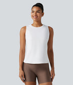 Cut Out Crossover Hem Heathered Yoga Tank Top — White — view 2