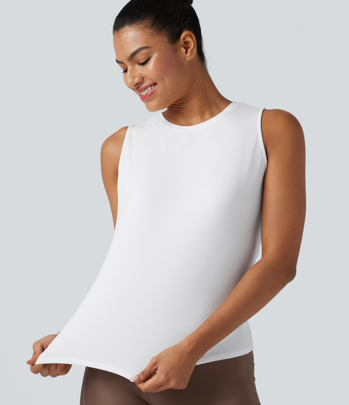 Cut Out Crossover Hem Heathered Yoga Tank Top — White — view 7
