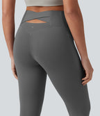 Plush High Waisted Tummy Control Crossover Back Yoga 7/8 Leggings with Pockets — Castlerock — view 4