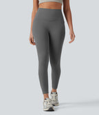 Plush High Waisted Tummy Control Crossover Back Yoga 7/8 Leggings with Pockets — Castlerock — view 3