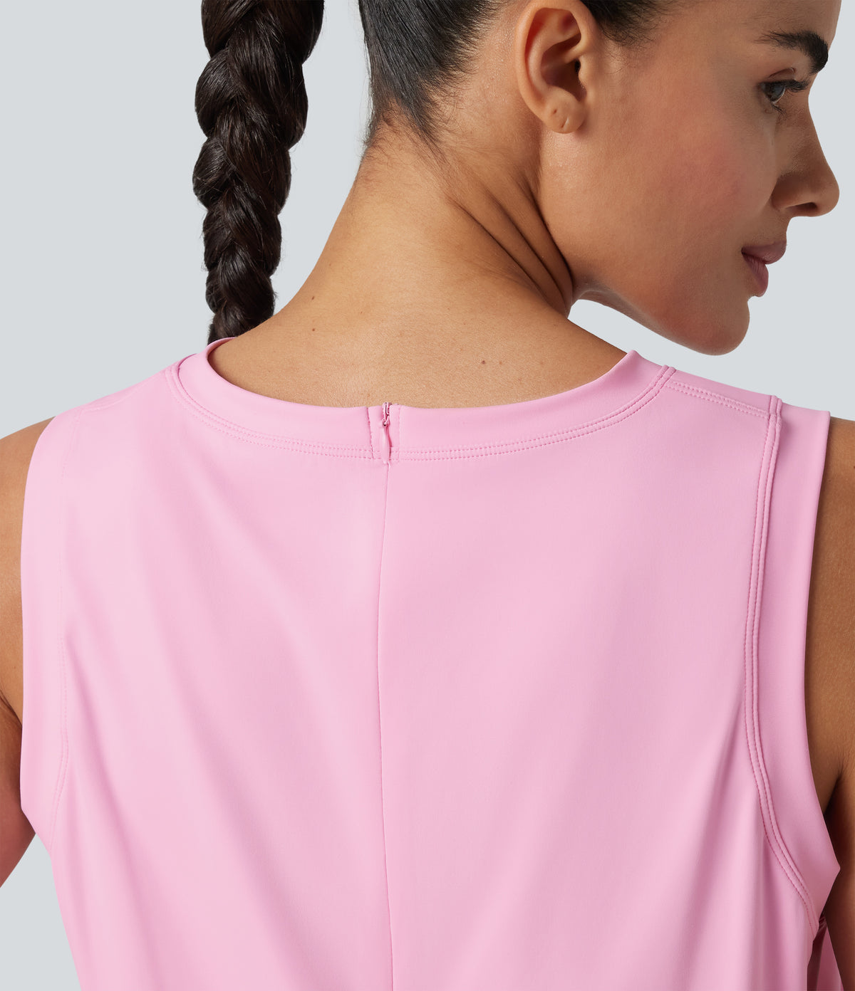Airy Round Neck Sleeveless 2-in-1 InstantCool Mini Yoga Active Dress with Pockets — Nosegay — view 6