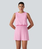 Airy Round Neck Sleeveless 2-in-1 InstantCool Mini Yoga Active Dress with Pockets — Nosegay — view 2