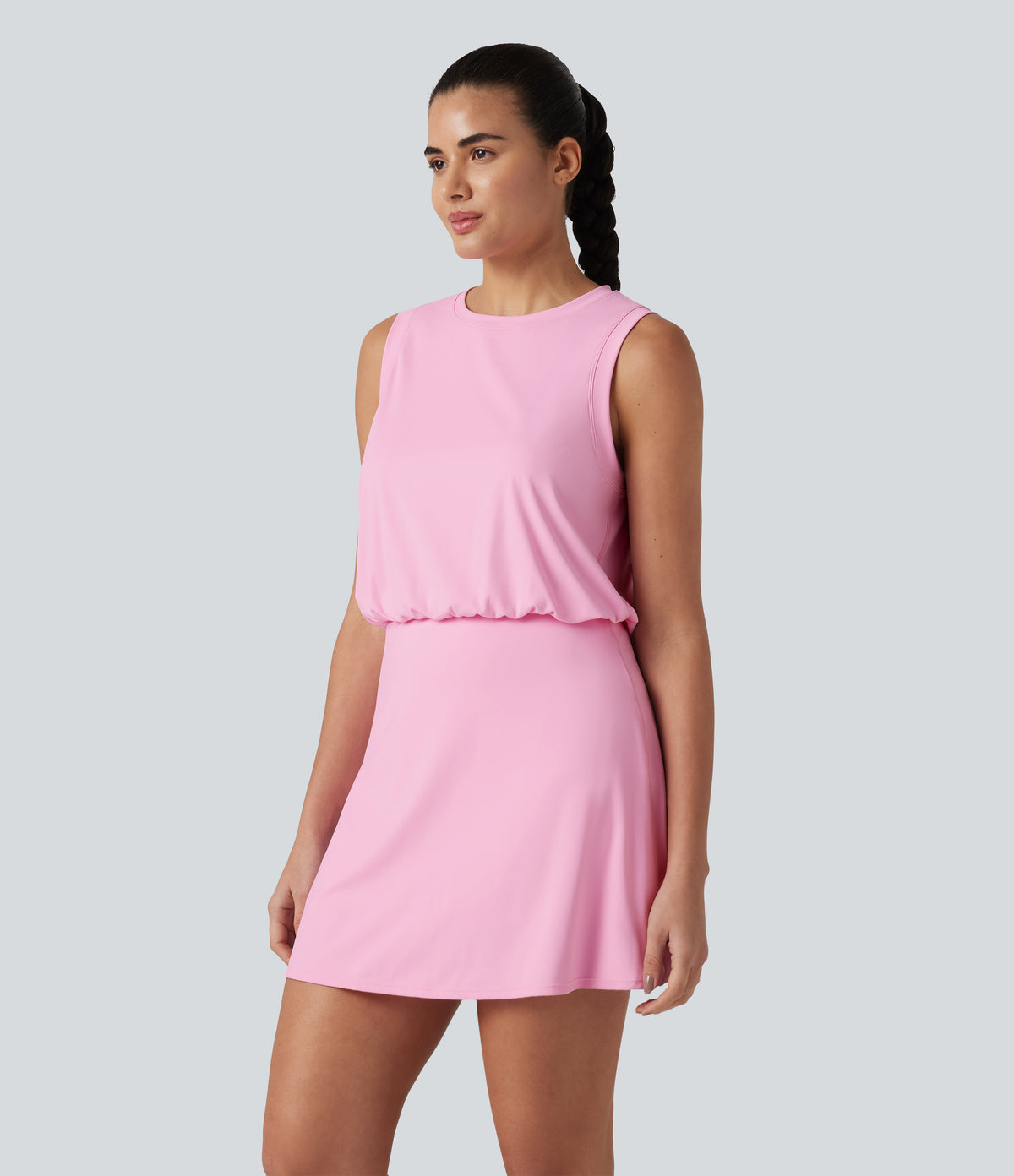 Airy Round Neck Sleeveless 2-in-1 InstantCool Mini Yoga Active Dress with Pockets — Nosegay — view 3