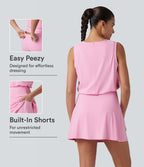 Airy Round Neck Sleeveless 2-in-1 InstantCool Mini Yoga Active Dress with Pockets — Nosegay — view 1