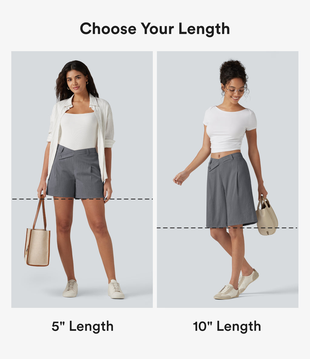 Asymmetric Mid Rise Linen-Feel Work Baggy Shorts 5'' with Pockets — Terra Blush — view 2