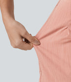 Asymmetric Mid Rise Linen-Feel Work Baggy Shorts 5'' with Pockets — Terra Blush — view 7