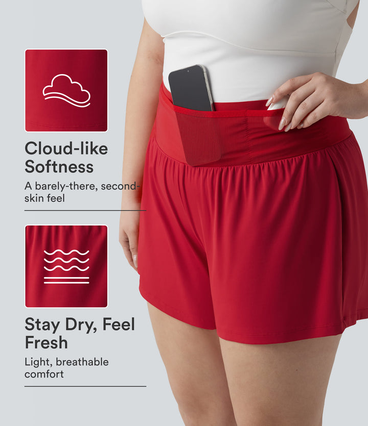 Airy High Waisted Tummy Control 2-in-1 InstantCool Yoga Plus Size Shorts with Pockets — Salsa — view 1