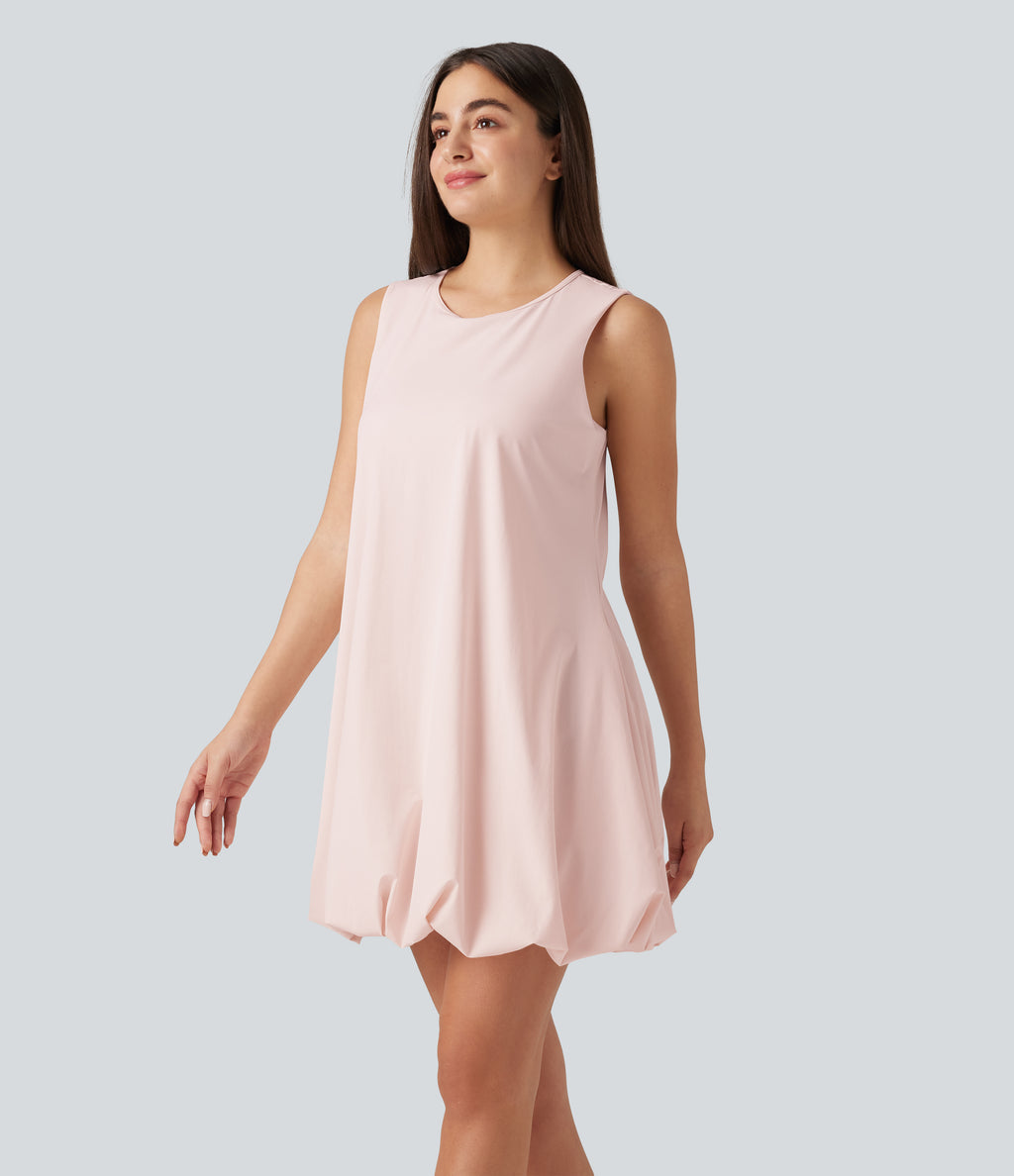 Round Neck Sleeveless Mini Dance Active Bubble Dress with Pockets — Mauve Chalk — view 3