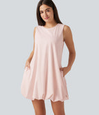 Round Neck Sleeveless Mini Dance Active Bubble Dress with Pockets — Mauve Chalk — view 4