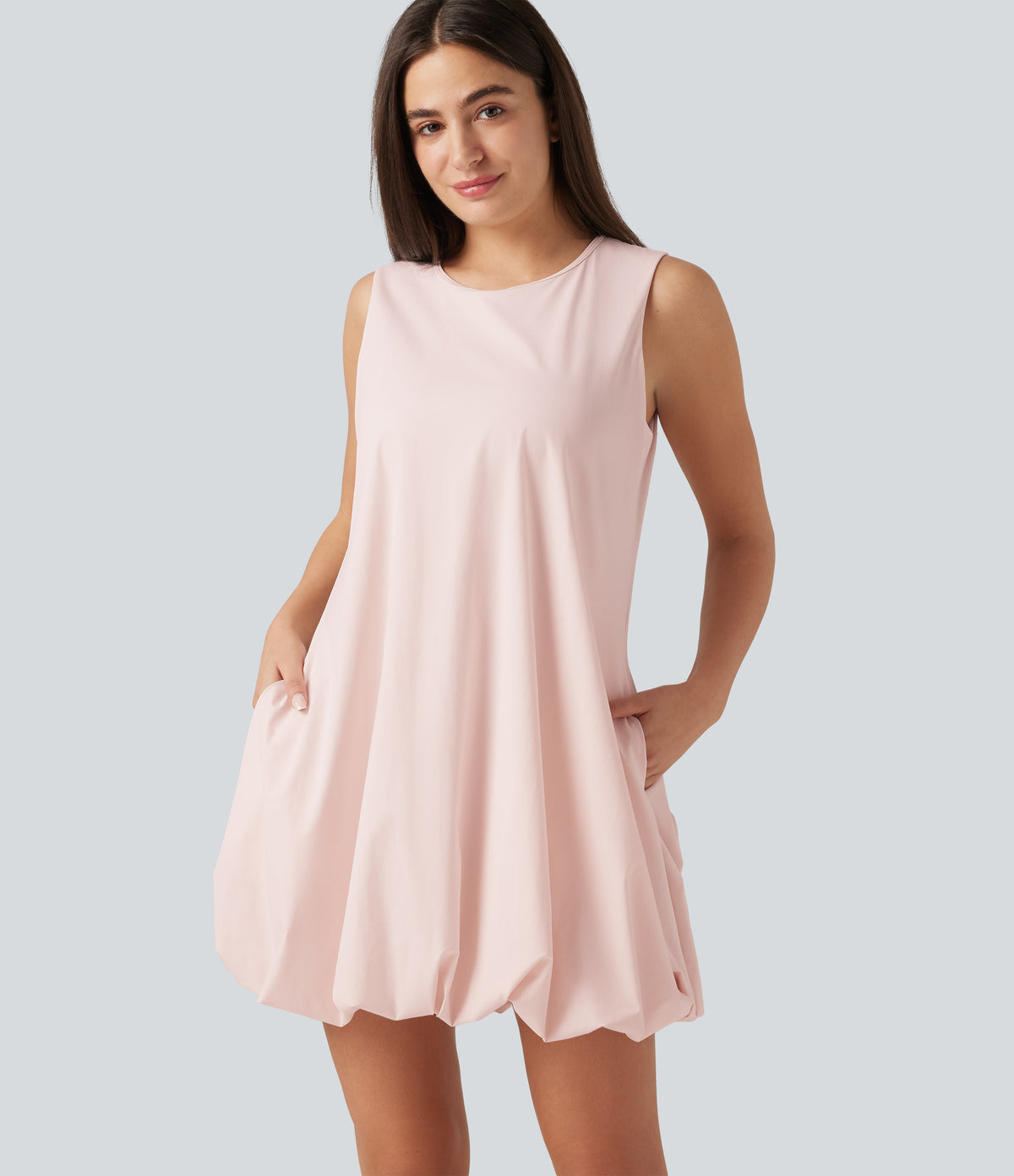Round Neck Sleeveless Mini Dance Active Bubble Dress with Pockets — Mauve Chalk — view 4