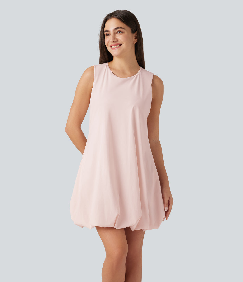 Round Neck Sleeveless Mini Dance Active Bubble Dress with Pockets — Mauve Chalk — view 1