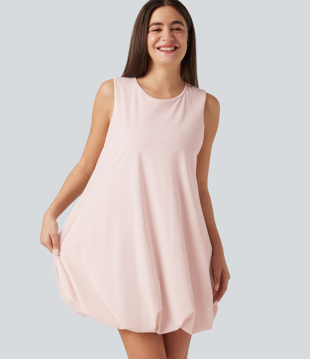 Round Neck Sleeveless Mini Dance Active Bubble Dress with Pockets — Mauve Chalk — view 5