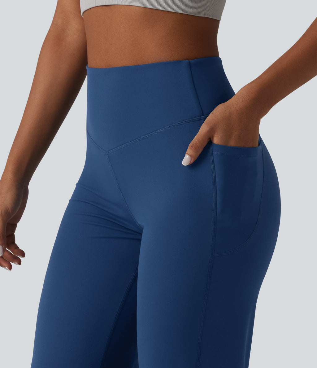 High Waisted Tummy Control Dance Balloon Joggers with Pockets — Navy Peony — view 5