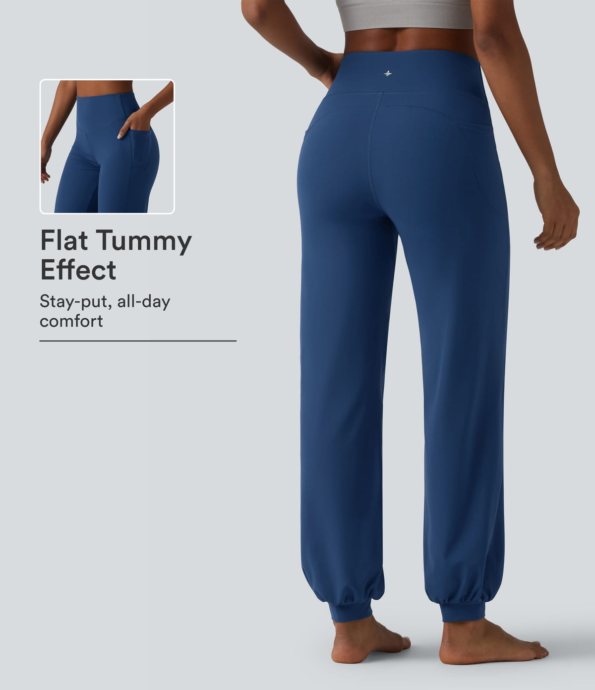 High Waisted Tummy Control Dance Balloon Joggers with Pockets — Navy Peony — view 1
