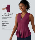 V Neck Zipper Crepe Casual Tank Top — Beaujolais — view 1