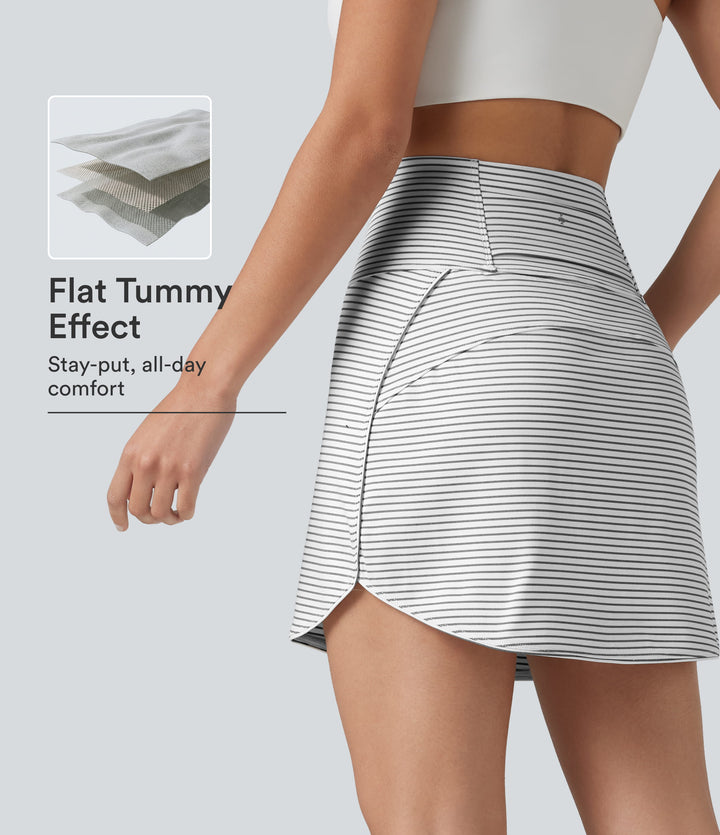 Ultra High-Waist Tummy Control Curved Hem 2-in-1 Stripes Golf Mini Skirt with Pockets — Zebra Ripple — view 1