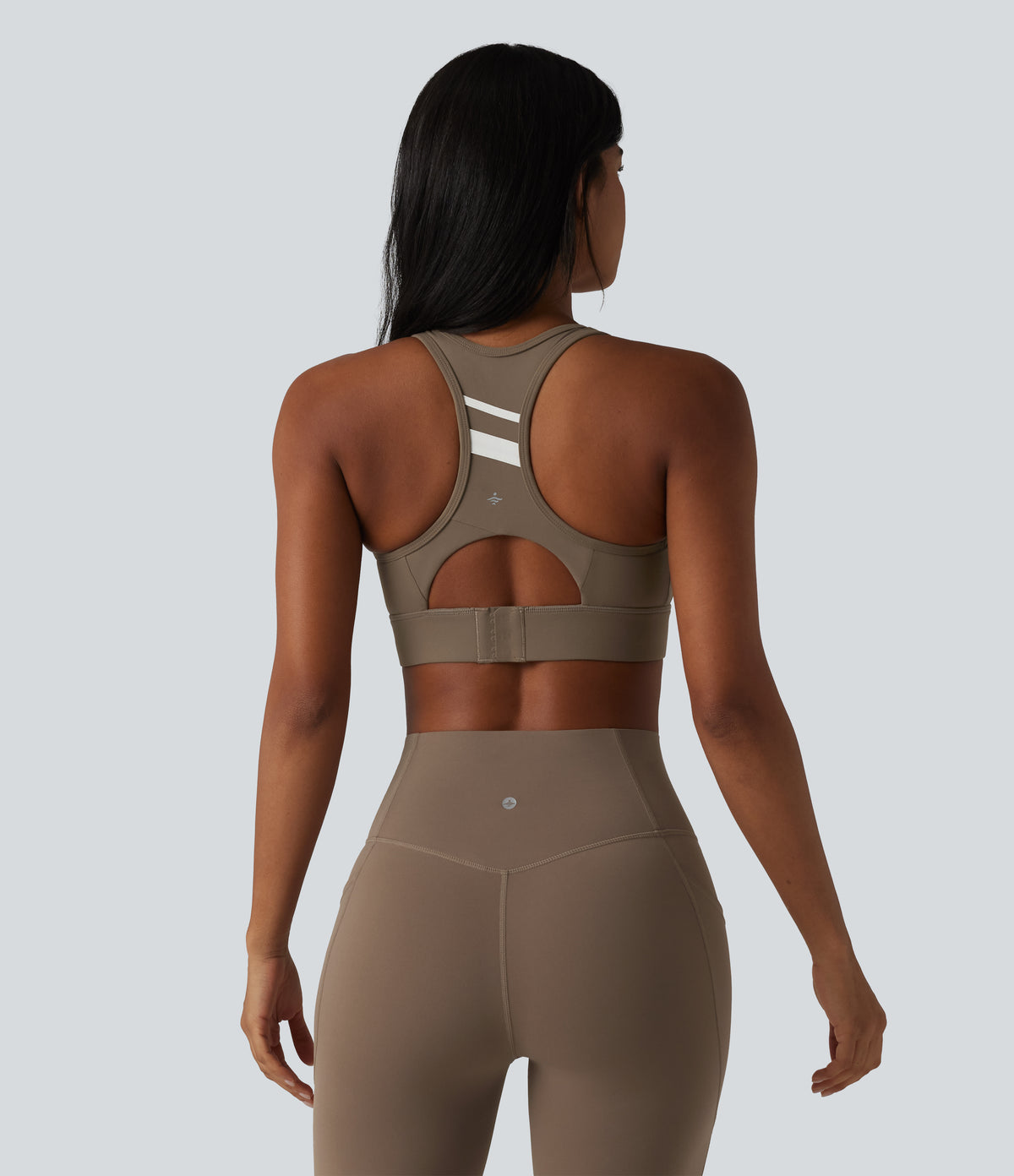 Medium Support Built-in Bra Racerback Color Block Training Sports Bra — Dawn Brown — view 4