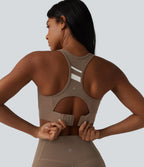 Medium Support Built-in Bra Racerback Color Block Training Sports Bra — Dawn Brown — view 1