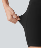 V-Shaped High Waisted Contrast Lace Yoga Biker Shorts 5'' with Pockets — Black — view 6