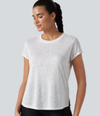 Round Neck Short Sleeve Curved Hem Yoga Sports Top — White — view 1
