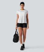 Round Neck Short Sleeve Curved Hem Yoga Sports Top — White — view 8