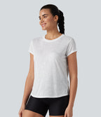 Round Neck Short Sleeve Curved Hem Yoga Sports Top — White — view 4