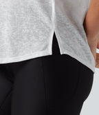 Round Neck Short Sleeve Curved Hem Yoga Sports Top — White — view 6