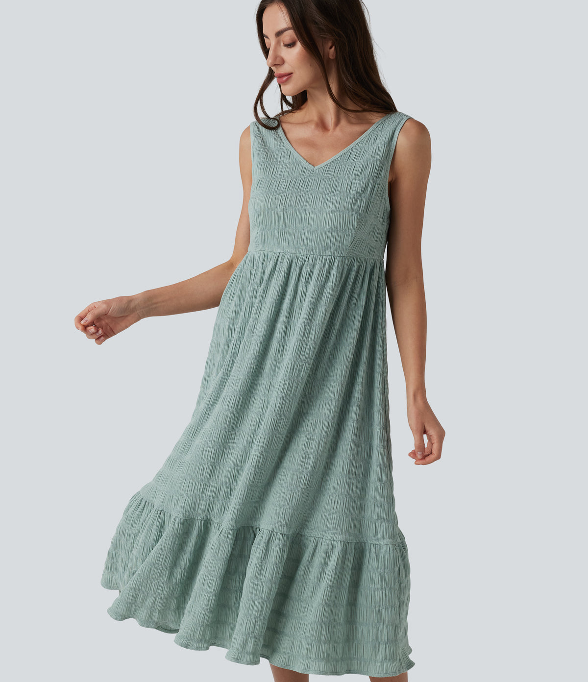 V Neck Sleeveless Midi Casual Dress — Blue Surf — view 5
