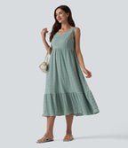 V Neck Sleeveless Midi Casual Dress — Blue Surf — view 6