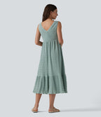 V Neck Sleeveless Midi Casual Dress — Blue Surf — view 3