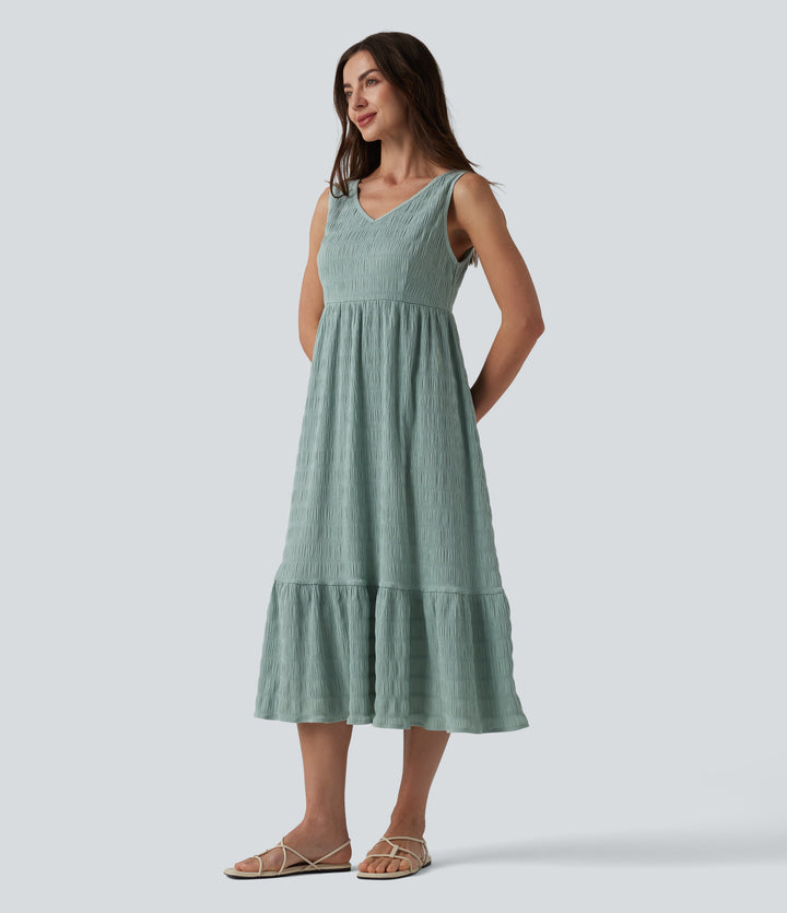 V Neck Sleeveless Midi Casual Dress — Blue Surf — view 1