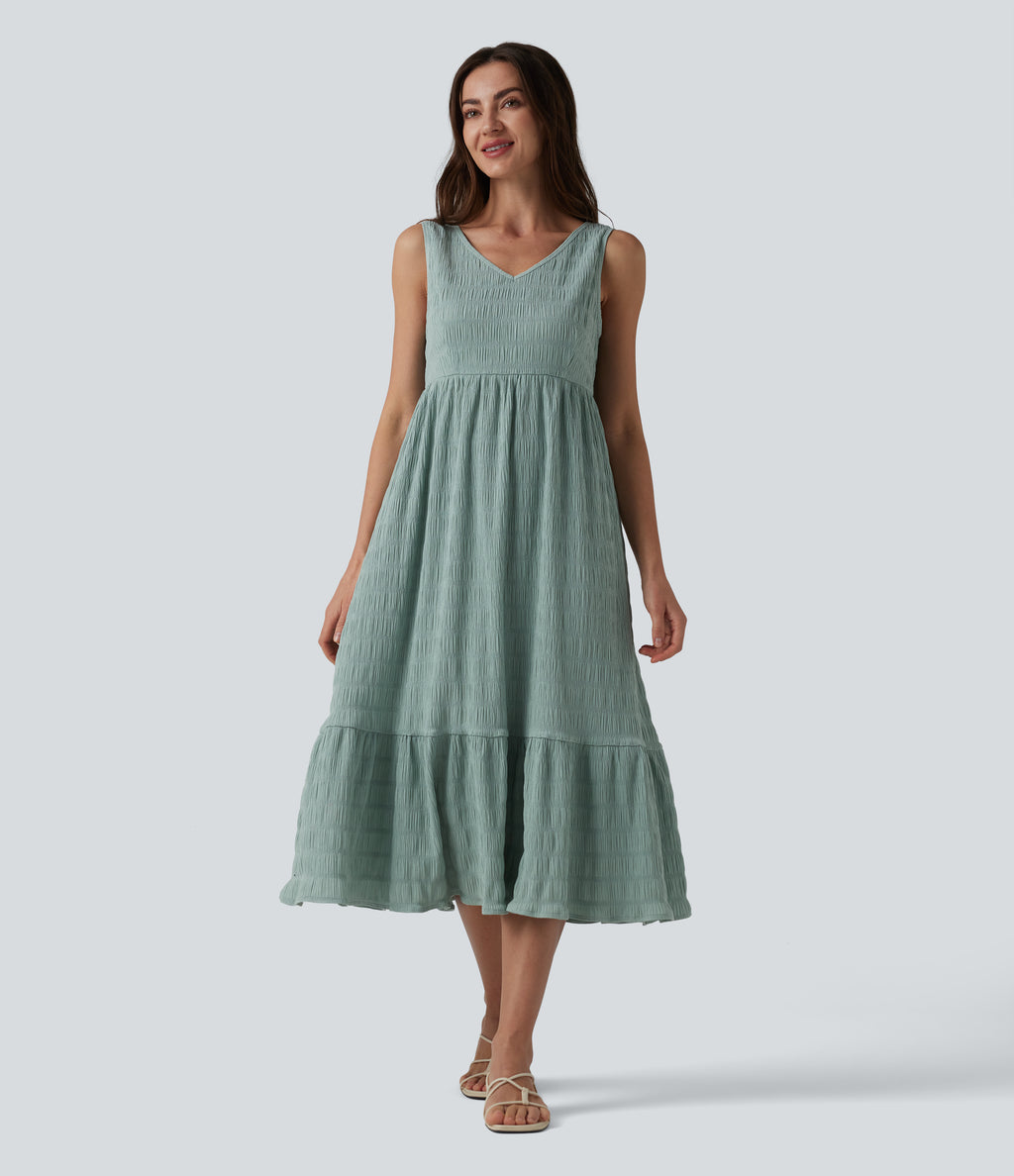 V Neck Sleeveless Midi Casual Dress — Blue Surf — view 2