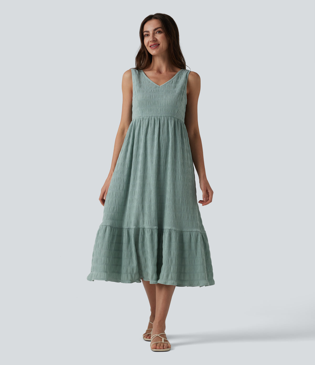 V Neck Sleeveless Midi Casual Dress — Blue Surf — view 2