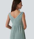 V Neck Sleeveless Midi Casual Dress — Blue Surf — view 4
