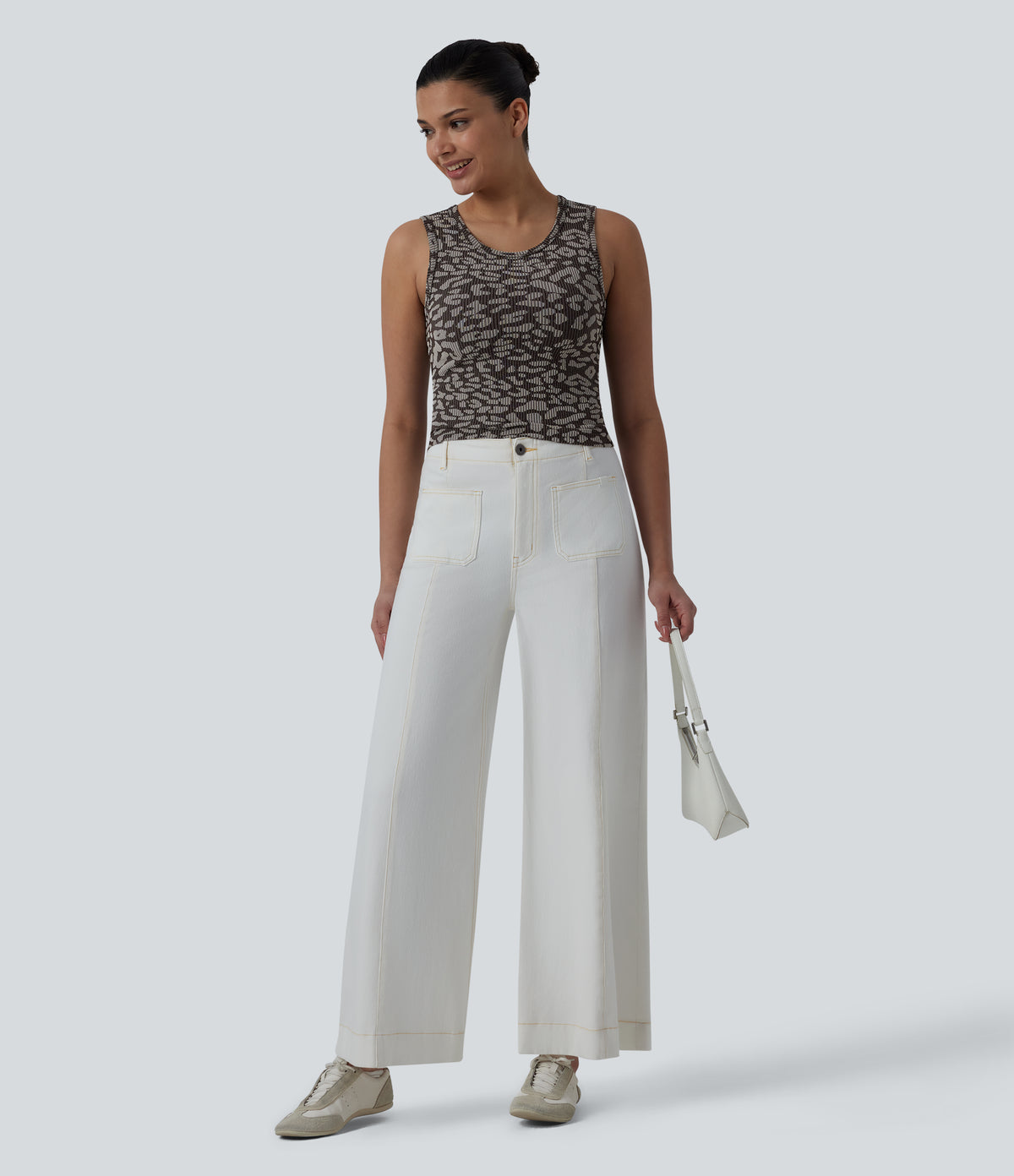 OneForm Seamless Flow Round Neck Leopard Print Casual Tank Top — Silver Leopard Print — view 5