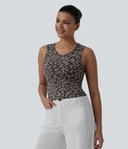 OneForm Seamless Flow Round Neck Leopard Print Casual Tank Top — Silver Leopard Print — view 4