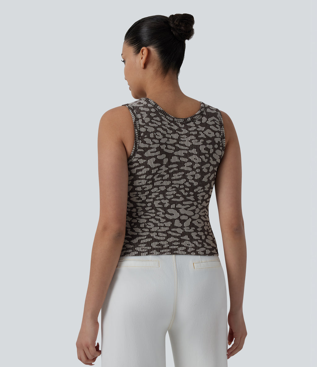 OneForm Seamless Flow Round Neck Leopard Print Casual Tank Top — Silver Leopard Print — view 2