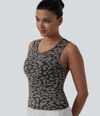 OneForm Seamless Flow Round Neck Leopard Print Casual Tank Top — Silver Leopard Print — view 1