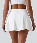 High Waisted Ruched Tummy Control 2-in-1 InstantCool Quick Dry Mini Workout A-Line Skirt with Pockets-UPF50+ — White — view 2
