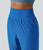 High Waisted Tummy Control 2-in-1 Perforated Quick Dry Running Joggers with Pockets — Strong Blue — view 5