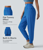 High Waisted Tummy Control 2-in-1 Perforated Quick Dry Running Joggers with Pockets — Strong Blue — view 1